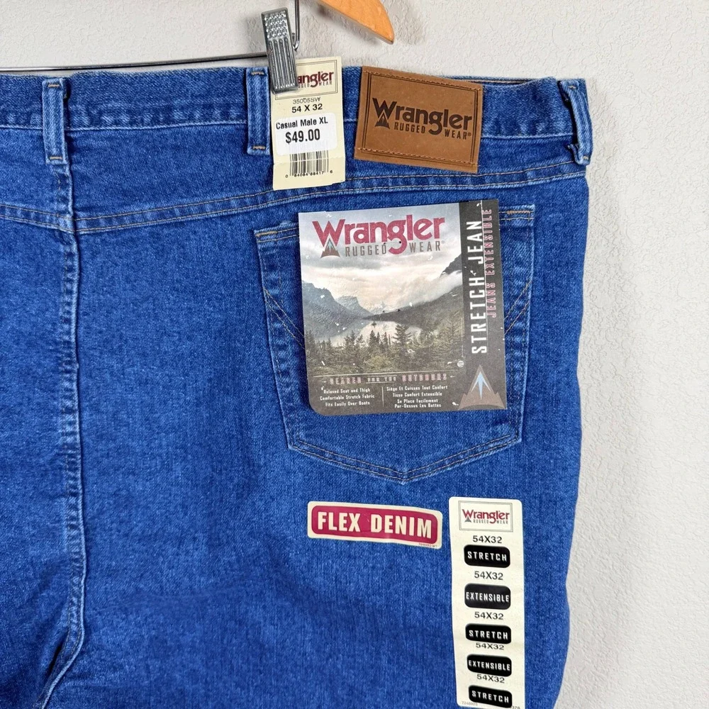 Wrangler Rugged Wear Jeans Mens 54x32 Blue Flex Denim Stretch Relaxed NWT